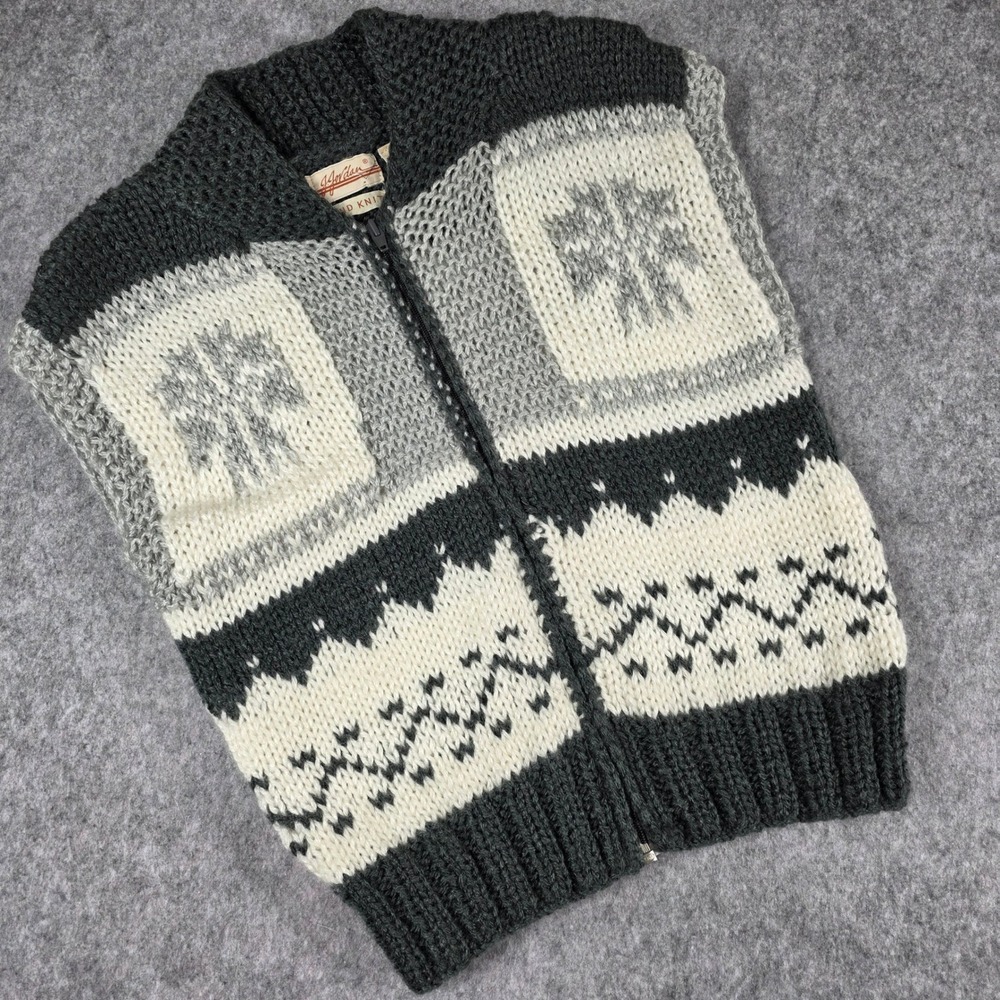 Vintage Hand Knit‎ Sweater Vest Acrylic Nordic Zip Up Medium Grannycore Gorpcore